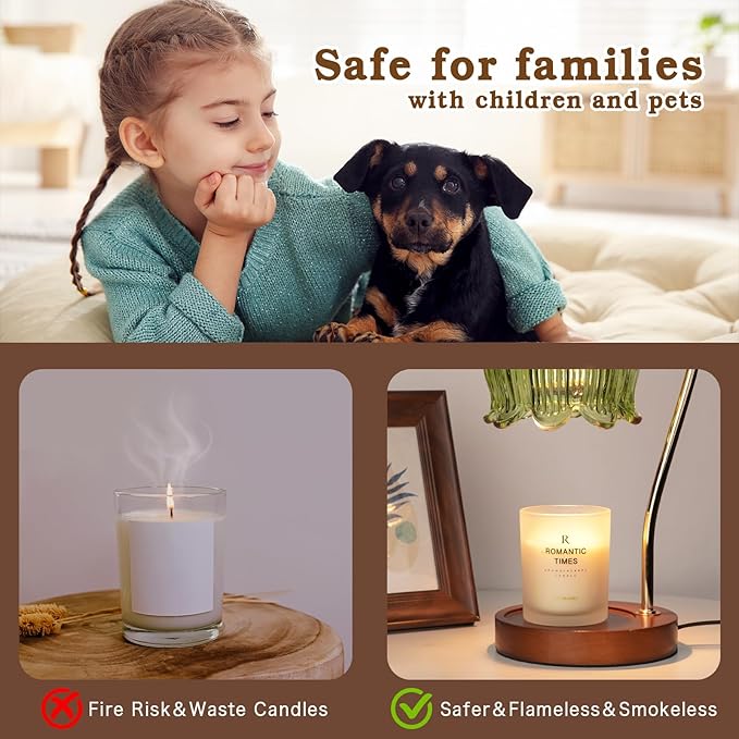 Funistree Glass Candle Warmer Lamp with Timer, Electric Candle Warmer Lamp, Graduation Birthday Gifts for Women Girls, Flower Candle Light Warmer Gifts, Aromatic Candle Warmer for Vintage Home Decor