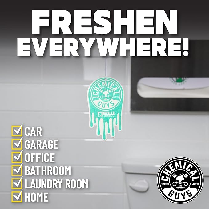 Chemical Guys Car Fresheners, Hanging Air Fresheners - New Car Scent for Cars, Trucks, SUVs, RVs, Home, Office, Work, Dorm Room, & More - 12 Pack