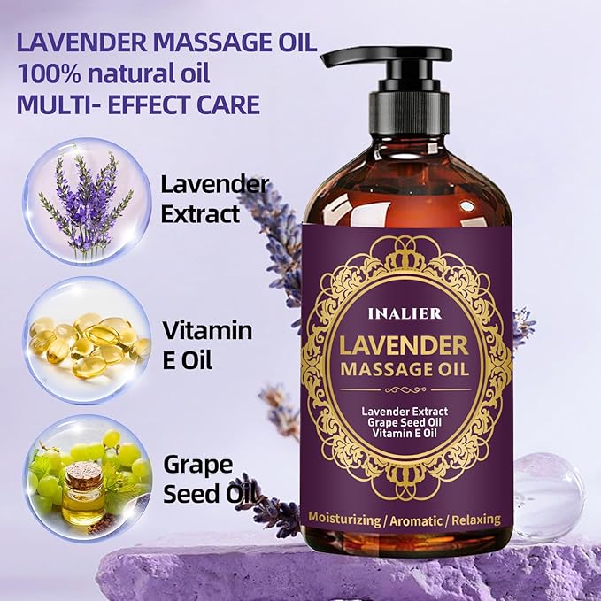 Massage Oil for Massage Therapy,﻿Lavender Oil with Massage Roller Ball & Thumb Saver,SPA Relaxing Oi for Soothing,Massage Kit Spa Gifts for Him Her,Gifts for Men Women
