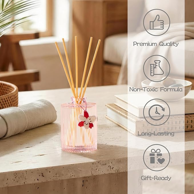 COCORRÍNA Reed Diffuser, Peony Blossom Scent Oil Diffuser, 6.09 fl oz, 8 Reeds, Long-Lasting Home Fragrance, Bathroom Bedroom Shelf Decor & Gifts