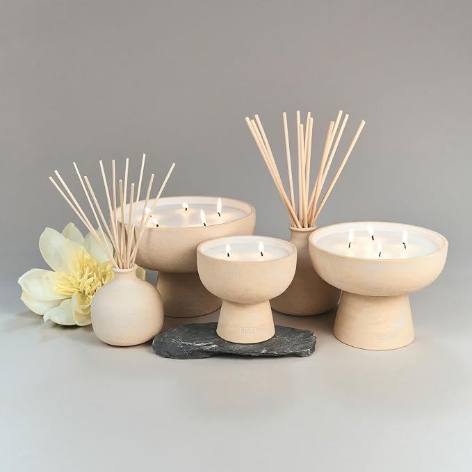 Blueme Balance Candle Refill | White Lotus & Tea | 4 Wick - Contains Essential Oil, Sustainable, Hand Finished, Hand Poured, Luxury Refill, Natural Cotton Wick, Soy-Wax Blend | Large 24 oz