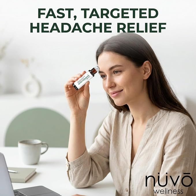 Migraine Relief Roll-On, Made with Peppermint, Lavender, Eucalyptus, & Other Aromatherapy Essential Oils, for Headaches, and Sore Muscles