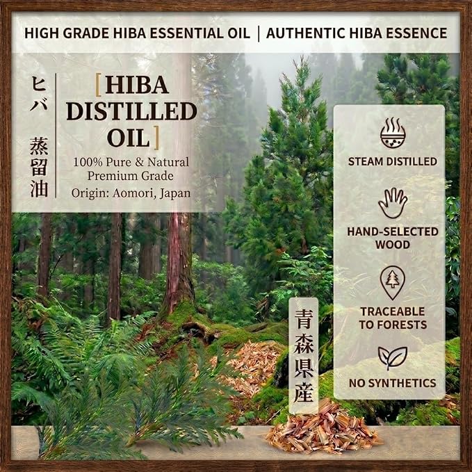Premium Japanese Essential Oil Set - 100% Pure Hinoki & Yuzu & Hiba Oils for Diffuser & Aromatherapy - Steam Distilled, Produced in Japan - 3 Pack (5ml Each)