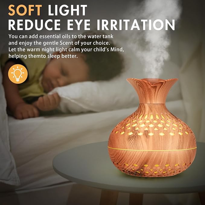 Mini Humidifier for Desk Bedroom Indoor Plant, 300ml Aromatherapy Diffuser Humidifier for Office Small Room, Quiet Colorful Night Light, Essential Oil Diffuser