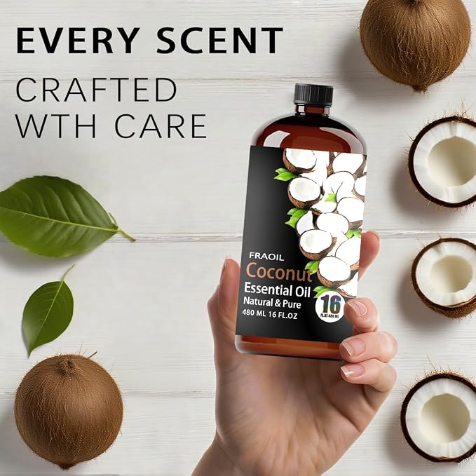Coconut Essential Oil, Coconut Oil 16 Fl Oz 480 ML for Diffuser Humidifier Yoga Cleaning DIY Candle Soap Making Perfume Gift for Women Essential Oils FRAOIL (Coconut 16 Fl Oz (Pack of 1))