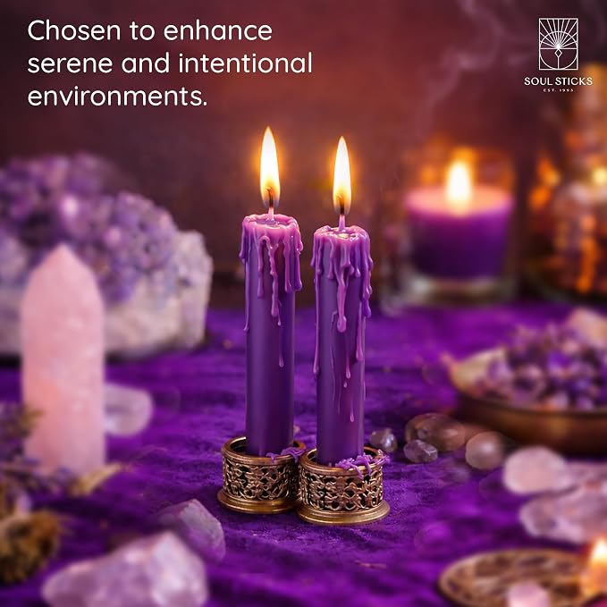 SOUL STICKS Peace Magic Spell Chime Taper Candles 20 Pack - Ideal for Altar, Rituals, Ceremonies, Meditation Purple Candle for Witchcraft Supplies, Wiccan, Unscented Candles Clearance