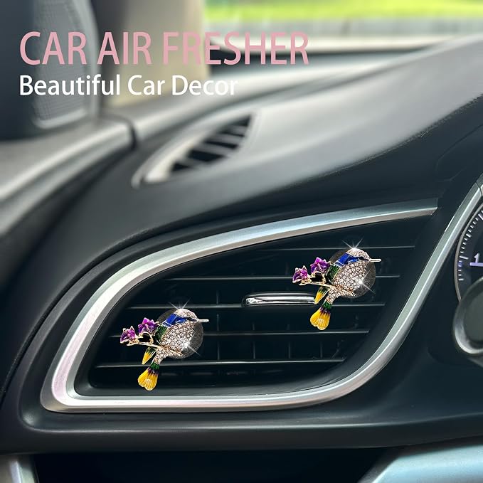 ORIESSE Hummingbird Air Vent Clips Car Fresheners,2pcs Bling Cute Bird Diffuser for Car Decor,Blue Accessories for Women