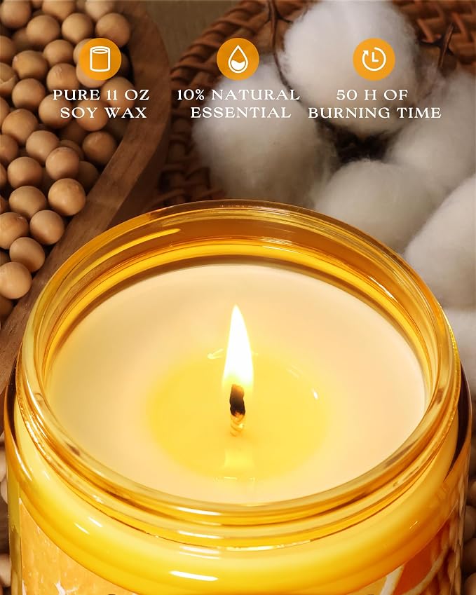AOOVOO Citrus Lemon 11oz Large Odor Eliminating Highly Fragranced Candle - Eliminates 95% of Smoke, Food, Pet and Other Smells Quickly, Air Freshing Soy Candles, Up to 50 Hours Burn time