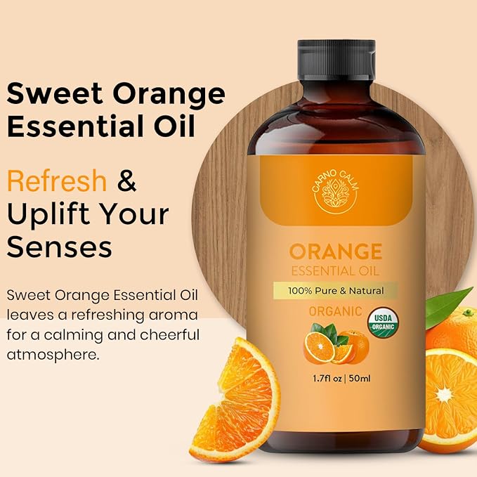 Organic Sweet Orange Essential Oil 50 Ml | USDA Certified Organic | Sweet Orange Oil for Diffuser, Skin, Hair, Soap & Candle Making | 1.7 fl. oz