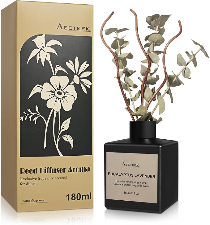 Reed Diffuser Set, Eucalyptus Lavender Scented Oil with Dried Flowers, 6.09 Fl Oz(180ml) Long Lasting Air Freshener with Diffuser Sticks, Home Fragrance for Room Office Bathroom Decor