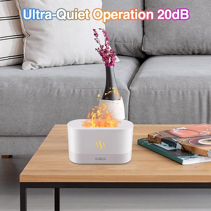 Essential Oil Diffuser, Flame Oil Diffuser - Aromatherapy Aroma Humidifier, Upgrade 7 Colors Noiseless - Perfect for Bedroom Home Office (180ml Classic Flame, White)