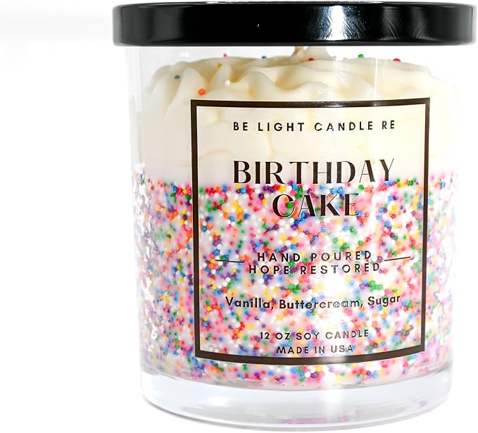 Birthday Candle | Birthday Gift for Women | 12oz Birthday Cake Candle | Friend Gift | Cute Candles for Women | Be Light Candle RE (Birthday Cake)