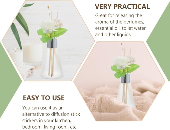 Artibetter Aroma Diffuser Glass Bottle with Dried Flower Rattan Sticks, 3pcs Ocean Scented Essential Oil Diffuser Set for Bathroom Home Decoration