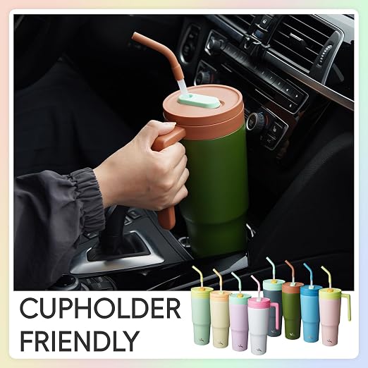 Konokyo 12 Pack 40 Oz Tumblers with Handle and Straw, Bulk Vacuum Insulated Stainless Steel Travel Mugs with Lids for Office, Events and Group Orders Night Gray