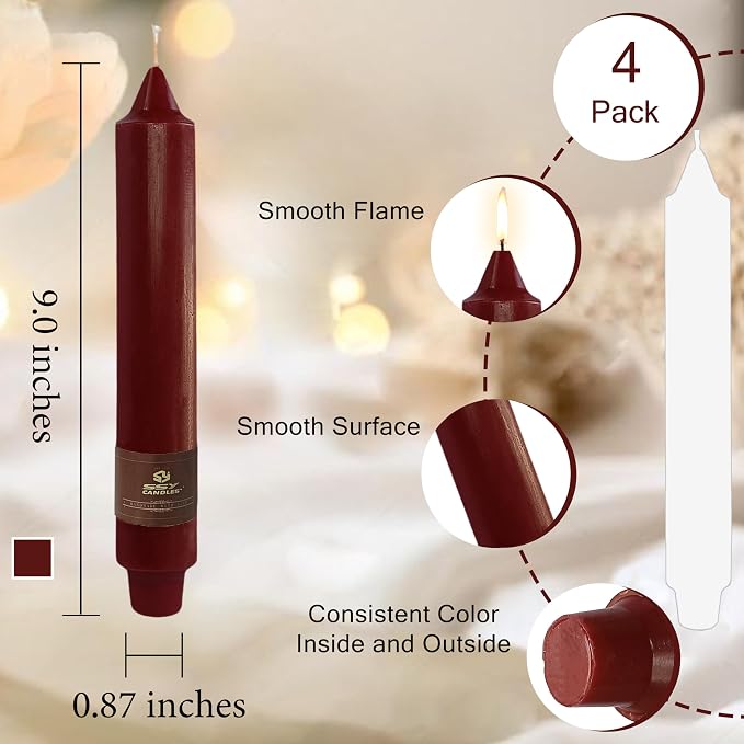 Red Taper Candles Sticks Unscented 9 inch Tapered Candle Ideal as Dinner Smokeless Long Burning Candlesticks for Weddings Dinner Party Home Decor