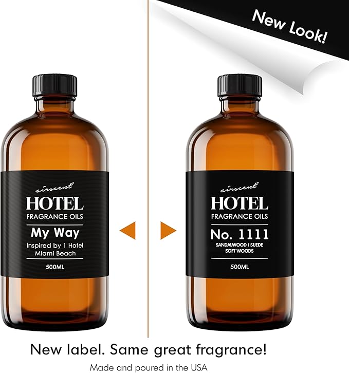 AirScent My Way Diffuser Oil No. 1111 Inspired by the 1 Hotel - 500 mL | Sandalwood Suede Soft Woods - Hotel Diffuser Oil for Ultrasonic and Waterless Diffusers and Crafting - 16.9 fl oz Bottle