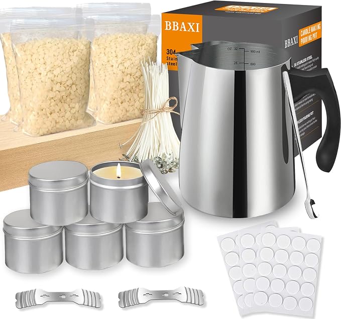 BBAXI Candle Making Kit Supplies Tools - Soy Beeswax DIY Crafts Candle Wax kit Supply Set for Adults Beginners Candle Melting Pouring Pot with Jars Wick Sticker Holder Spoon