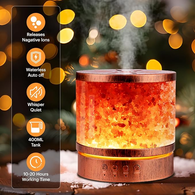 Essential Oil Diffuser Himalayan Salt Lamp Combo 400ml Ultrasonic Cool Mist with 7 Color Changing LED Perfect for Large Rooms Aromatherapy Diffuser Ideal Gift for Moms, Women, and Birthdays