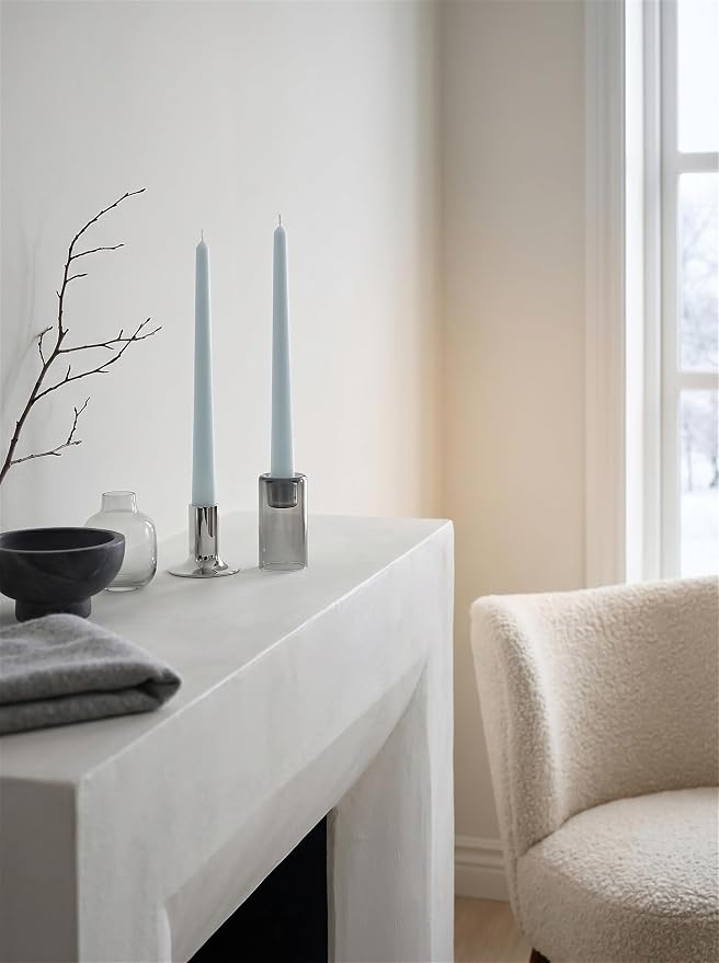12PK 10" Classic Taper Candles, Ice Blue, 7-8 Hours Long Burning, Unscented Tall Candlesticks