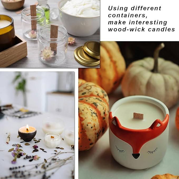 Wood Wicks for Candles Making, 100pcs Wood Candle Wicks, Include 50pcs 5.1 X 0.5 Inch Candle Making Wicks and 50pcs Iron Stand Naturally Smokeless,Wooden Candle Wicks with Rose Gold Trimmer for DIY.