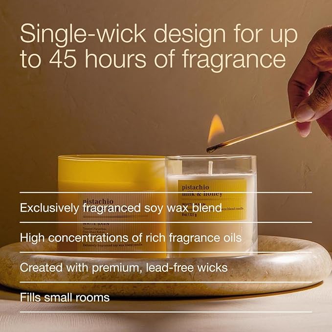 Bath & Body Works Single Wick Candle, Pistachio Milk & Honey Candle, Long-Lasting Burn Up to 45 Hours, Exclusively Fragranced Soy Wax Blend, 8 oz - 2 Pack