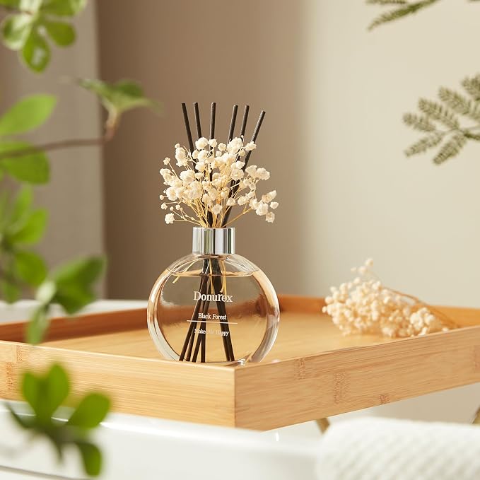 Flower Reed Diffuser Set 5.07oz Black Forest Scent Diffuser with Sticks Home Fragrance Reed Diffuser for Bathroom Shelf Decor