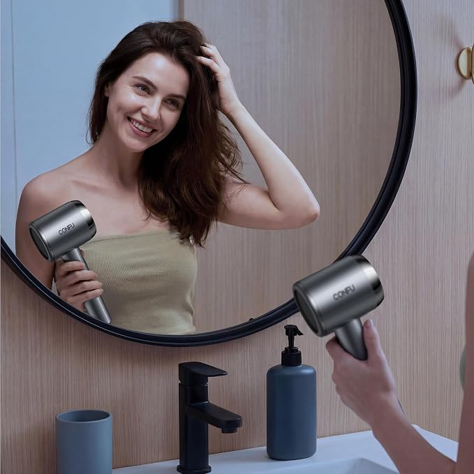 CONFU Diffuser Hair Blow Dryer - Plasma Ionic Professional 1600 Watt Hairdryer Fast Drying for Curly Hair Anti Frizz - Lightweight Portable Ion Blower Dryer for Women & Men