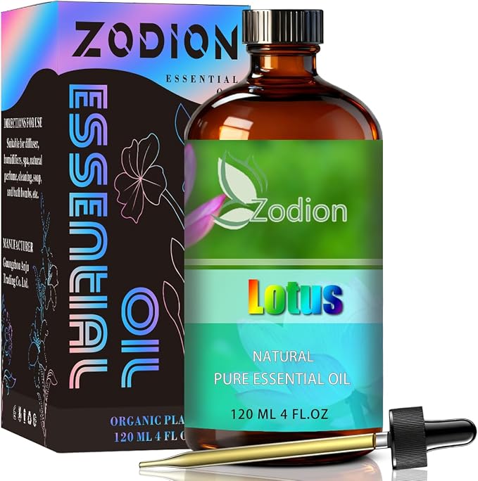 Lotus Essential Oil, Lotus Fragrance Oil for Diffuser, Massage, Humidifier, DIY Candle, Soap Making, Home, Bath, Yoga - 4 fl oz (120ml) - ZODION Essential Oils