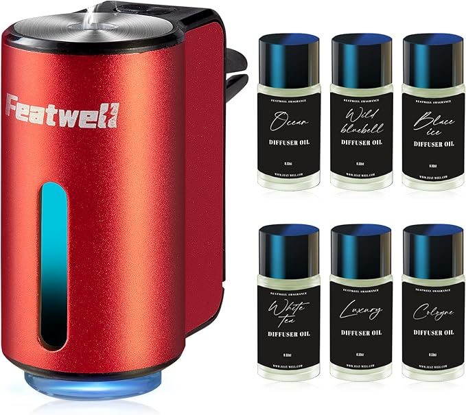Featwell Car Air Freshener, Three Adjustable Modes Intelligent Aroma Diffuser, Rechargeable Car Diffuser Air Freshener, Red