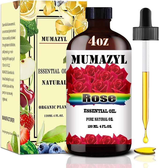Rose Essential Oil, Rose Oil 4 Fl Oz 120ML for Diffuser Humidifier Yoga Cleaning DIY Candle Soap Making Valentine's Day Gift MUMAZYL Essential Oils