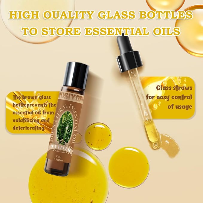 Vetiver Essential Oil 10ML - 100% Pure and Natural Therapeutic Grade Oils for Aromatherapy Diffuser - 0.34 Fl Oz/Vetiver