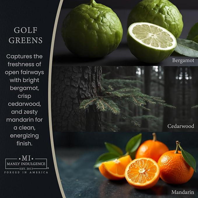 Manly Indulgence Golf Greens Scented Candles for Men, 2 Wick, 16.5 oz, Premium Soy Blend Wax, 60H Burn, Candles for Home Scented - Made in The USA