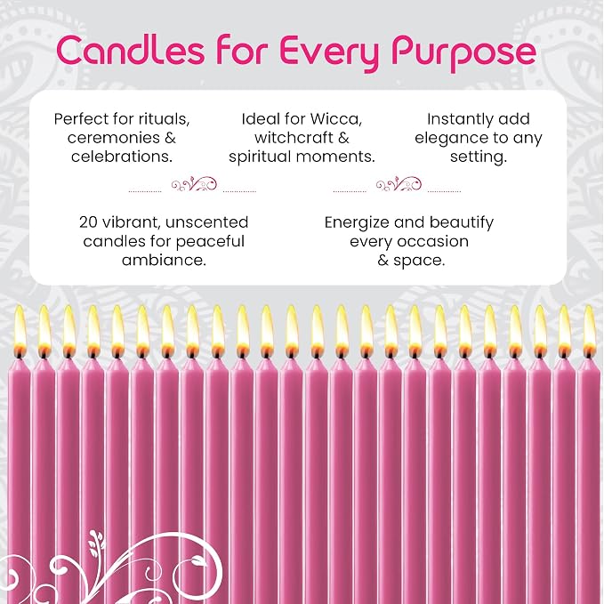Set of 20 Solid Color Taper Candles – 4-Inch Dripless Paraffin Wax Candles with Cotton Wick – Ideal for Weddings, Shabbat, Holiday & Home Decor, Gift Set (Pink)