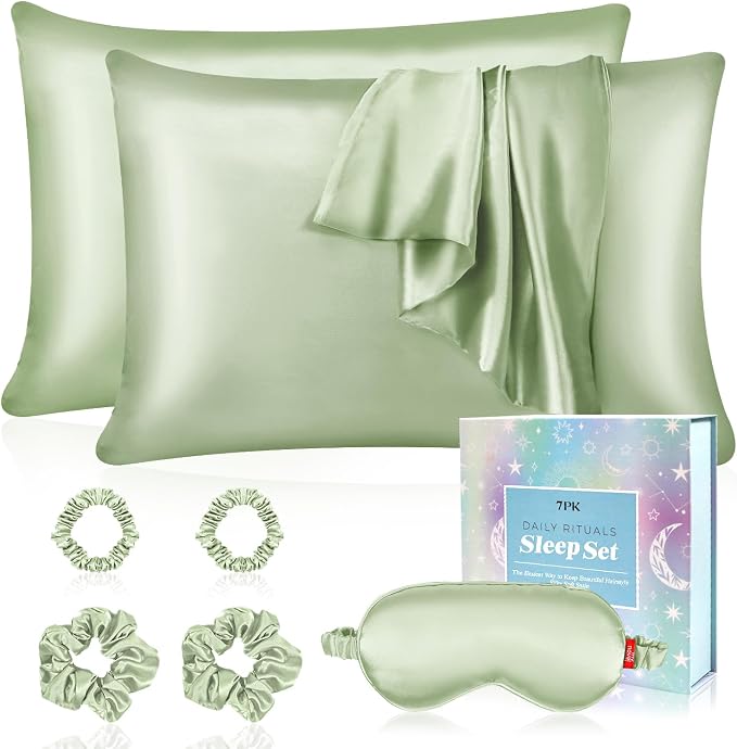 my novel things Satin Pillowcase for Sleeping Women Birthday Gift Set, 2Pack Standard Size Silky Pillow Cases 7P Set for Her Mom Friend Sister Wife