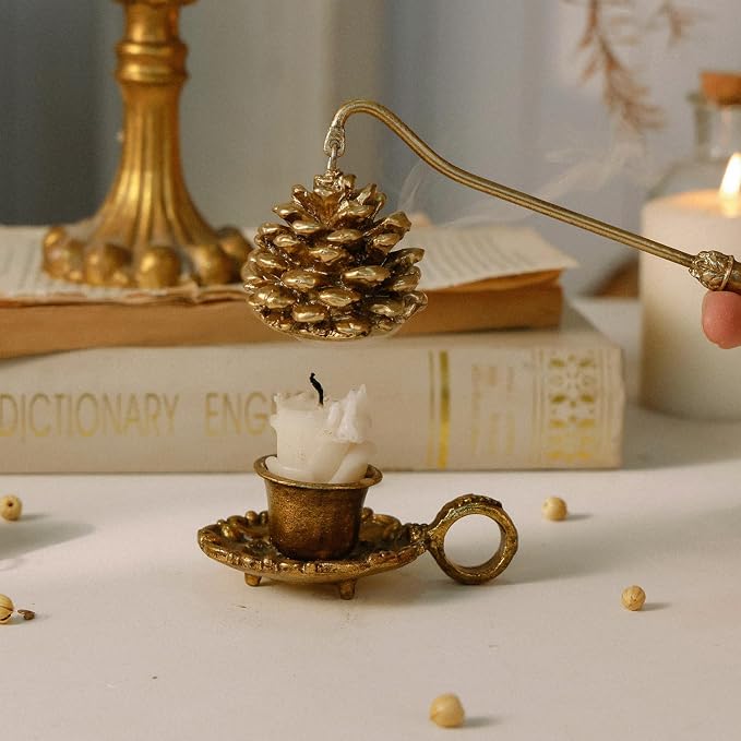 NIKKY HOME Candle Snuffer, Gold Candle Snuffer Extinguisher with Handle, Metal Wick Flame Snuffer with Antique Gold Finish Candle Snuffers Accessory for Candle Lovers