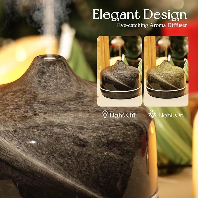 Porseme 500ml Glass Essential Oil Diffuser Aromatherapy Ultrasonic Cool Mist Humidifier 15-21 Running Hours Waterless Auto-Off Air Diffusers for Sleeping Yoga Working Spa(Obsidian)