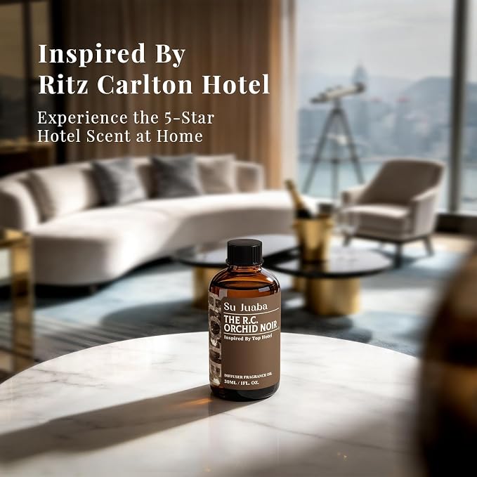 SU JUABA Orchid Noir Hotel Fragrance Oil - Inspired by Ritz Carlton Hotel Scent - for DIY & Essential Oils Diffuser for Home, Black Orchid Vanilla Sandalwood, 1Fl Oz