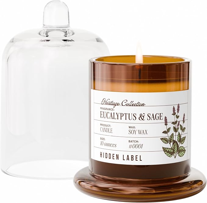 Hidden Label Lemon Lavender Scented Candle - 10oz Non Toxic Candles for Home Scented with Clear Bell Jar, Natural Soy Wax Clean Burning Aromatherapy Candle for Spa/Meditation & Stress Relief Gifts