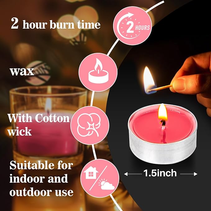Pink Tea Lights Candles Set - MAQIHAN Mini Tealight Candles Votive Soy Candle with Cotton Wick for Home Decoration, Wedding, Emergencies, Shabbat, 25pcs