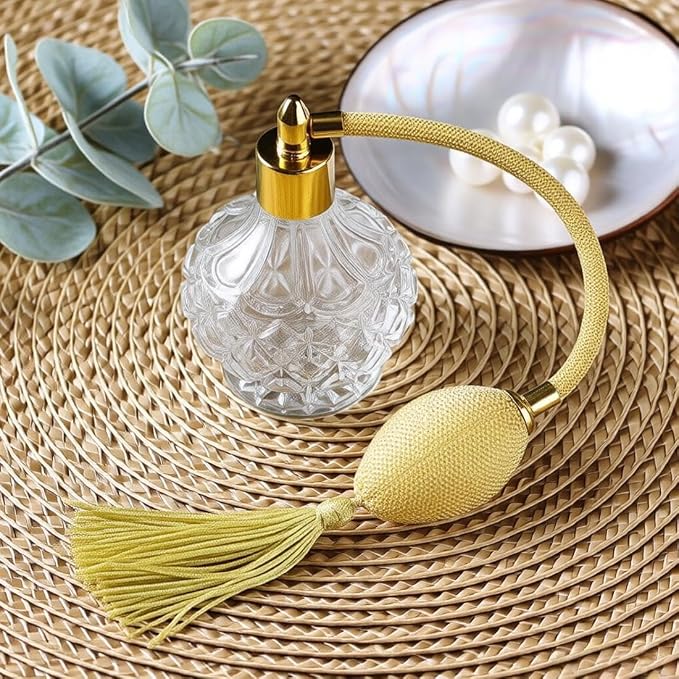 BOGZON 80ml Clear Crystal Vintage Style Perfume Bottle Gold Long Spray Tassels Atomizer Pump Refillable Glass Bottles Makeup Tool