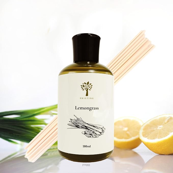 PRISTINE Lemongrass Diffuser Refill with Free Reed Stick | Fresh Lemongrass & Citronella Room Fragrance Reed Diffuser, Oil & Room Diffusers with Reeds Stick | Refreshing Home Fragrance Scent Diffuser