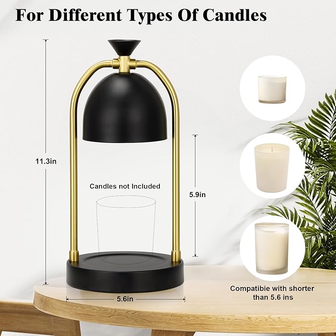 Hong-in Candle Warmer Lamp with Timer & Dimmable, Cozy Birthday Gift for Women Mom, Modern Home Decor House Warming Gifts Wax Melt Warmer for Jar Candles with 2 Bulbs (Black)