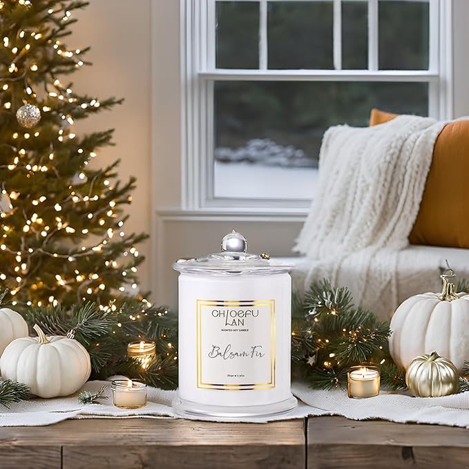 Balsam Fir Scented Candle, Holiday Candles for Home Scented with Notes of Cedarwood, Oak, Moss & Fir, Christmas Decor, Christmas Gifts for Women & Men, Winter Candles, 70 Hours 10 oz