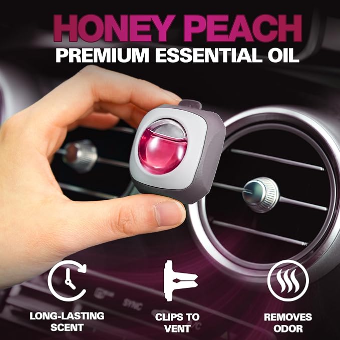 Air Jungles Honey Peach Scent Pink Car Air Freshener Vent Clip, 6 Count Long Lasting Up to 180 days, Natural Essential Oil Car Fragrance for Women and Men, Odor Eliminator - 4ml Each