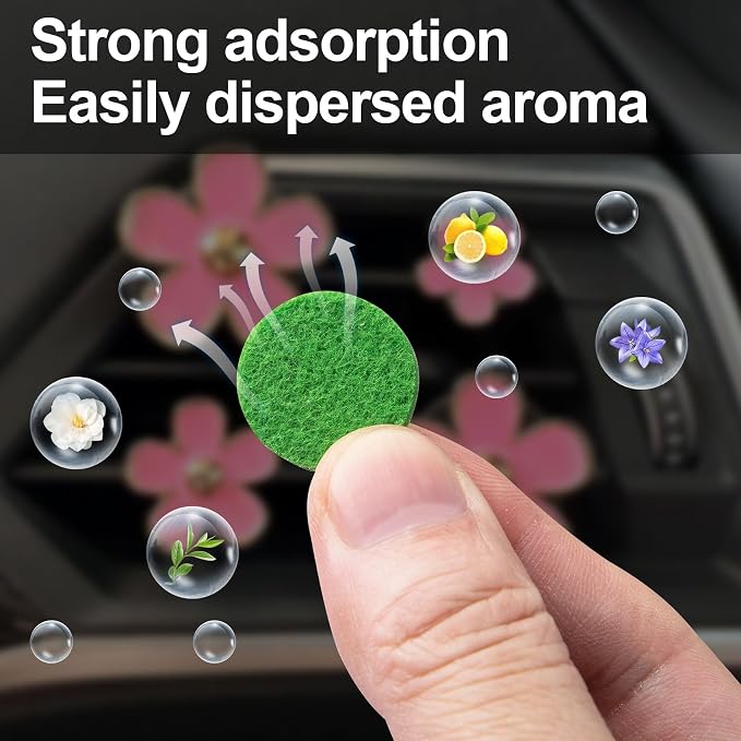 HINZIC 30Pcs Random Color Car Air Freshener Refill Felt Pads, 22x3.7mm Unscented Air Freshener Replacement Round Oil Perfumes Refill Tablets for Car Diffusers Air Freshener Vent Clips