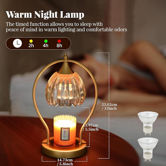 GOODBUY Candle Warmer Lamp with Timer Dimmable: Electric Candle Warmer Birthday Gifts for Women, Mothers Day Gifts for Mom, House Warming Gifts New Home Decor Wax Warmer for Jar Candles with 2 Bulbs