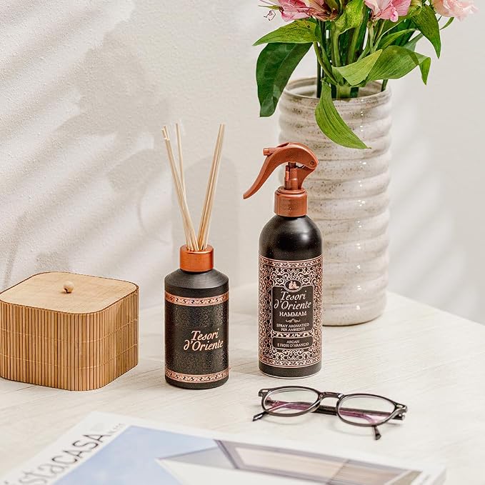 Tesori D’Oriente Reed Diffuser Set Hammam Scented with 8 Sticks, 200ml 6.76oz
