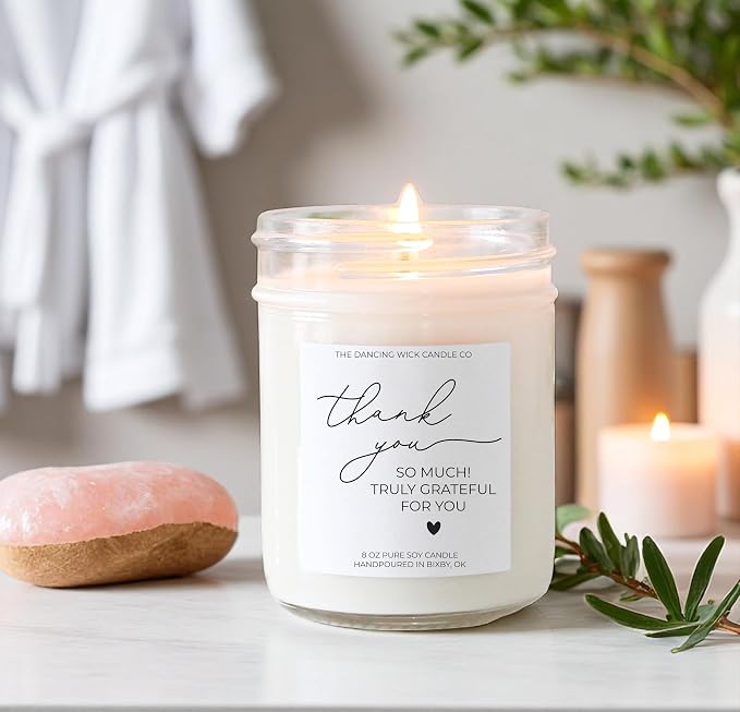 – Thank You Candle – Eucalyptus & Tea Scented Soy Wax – Gratitude Gift – Appreciation, Coworker, Client, Hostess – 8 oz, Hand-Poured – Made in the USA (Thank You)