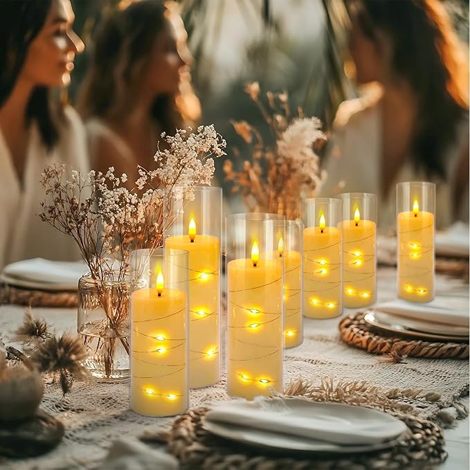YOROXRG Flickering Flameless Candles Battery Operated with Remote, LED Pillar Candles with Realistic Moving Wick for Halloween, Christmas, Home Decor Pack of 12 (D2.2 x H 5" 6" 7") Ivory