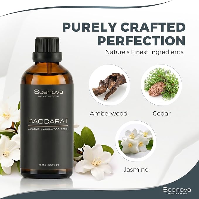Baccarat Diffuser Oil, IFRA Certified Max Concentration, Aromatherapy, Inspired by Baccarat Rouge 540, Sandalwood, Bergamont, Jasmine,100ml 3.3 Fl. Oz. Non GMO, Kid and Pet Safe.